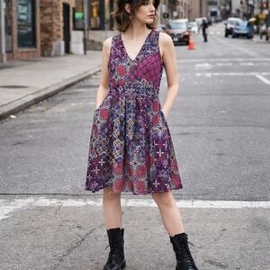 Garnet Hill Y2K Tyler dress 100% silk exterior Lined multi color side zip  2